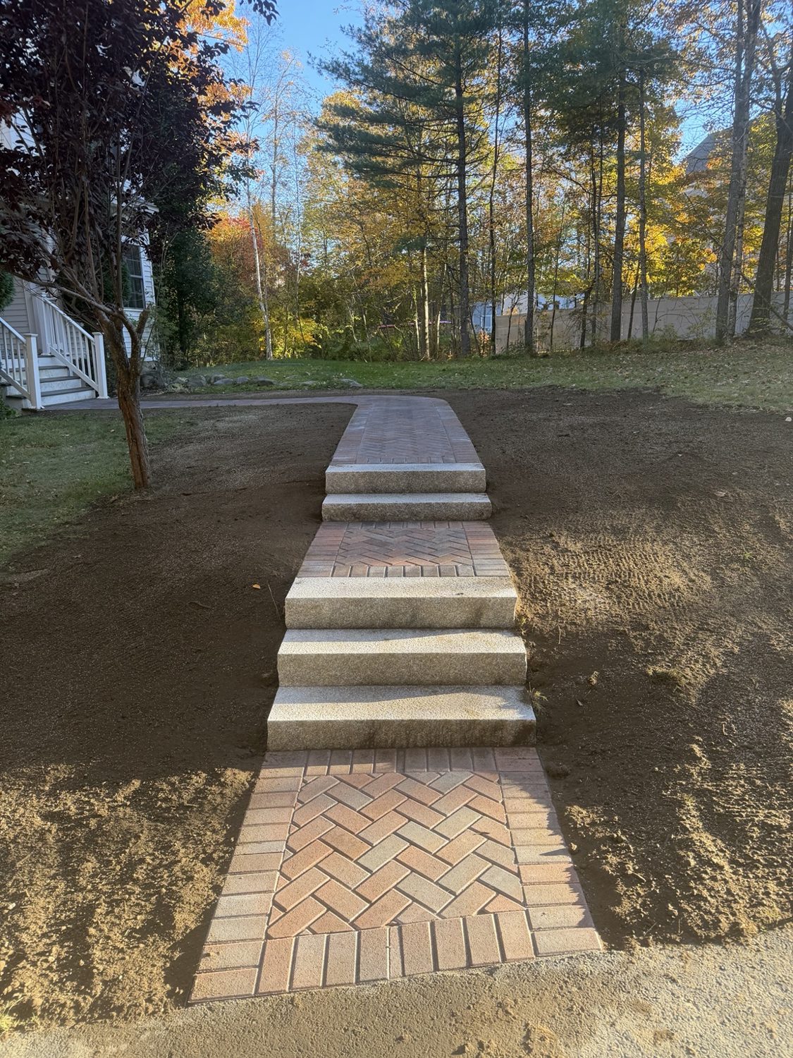 Brick walkway with granite steps