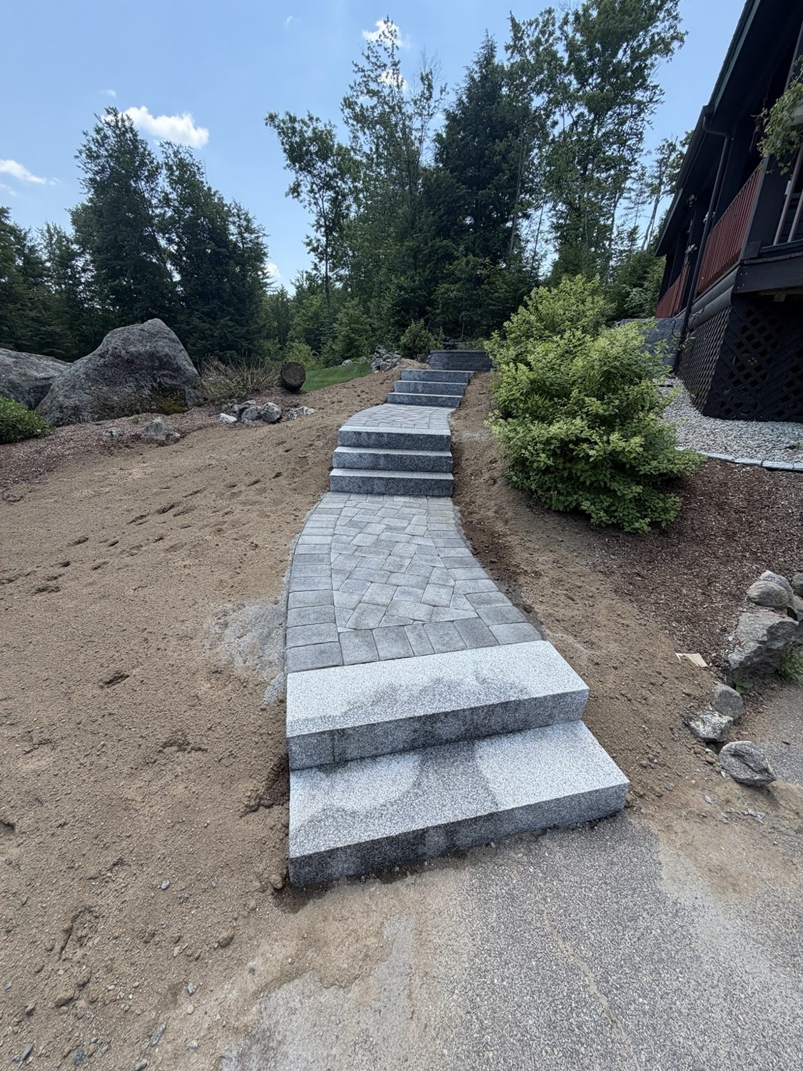 Granite stairway and paver walkway