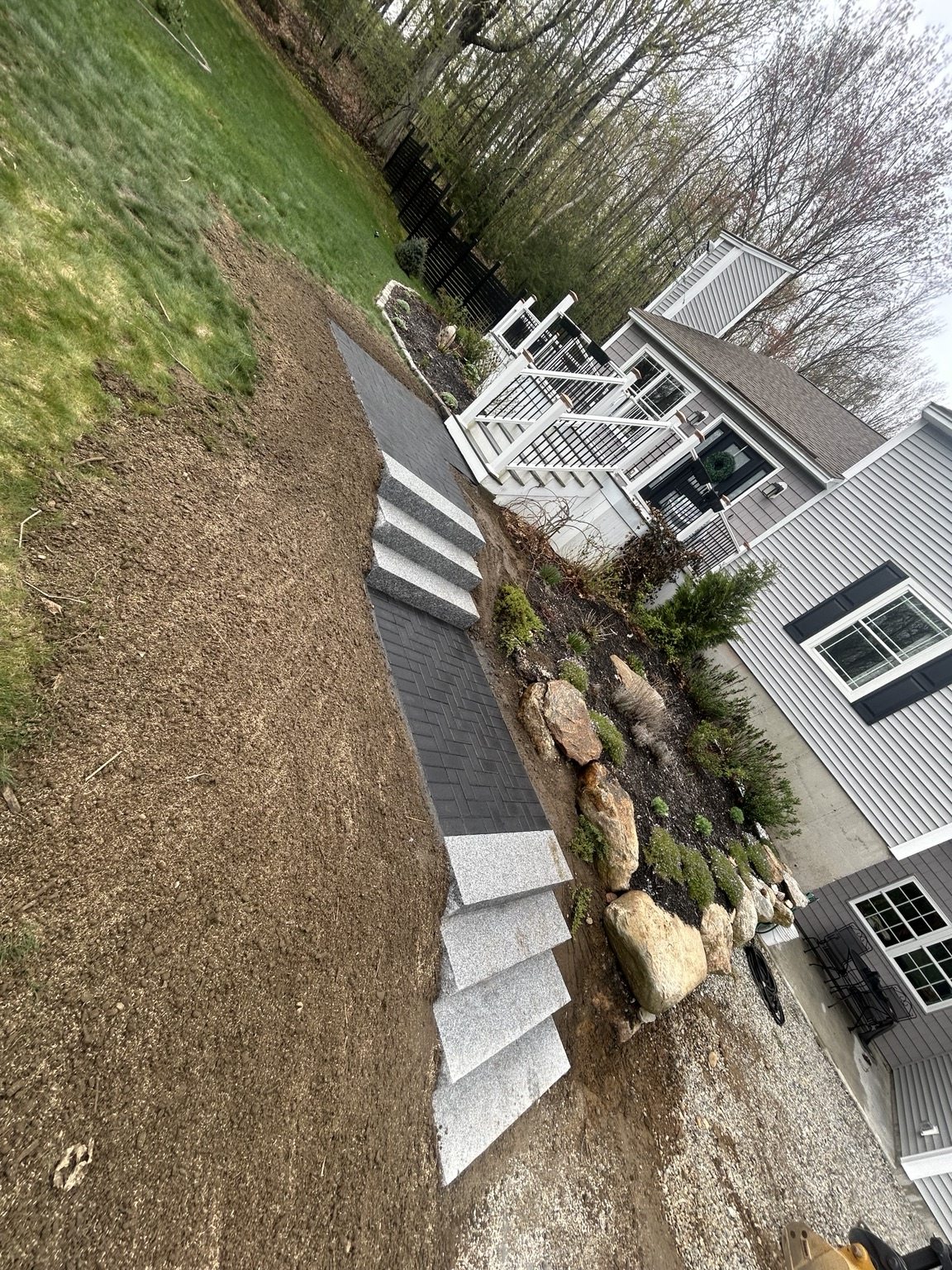 Granite steps and paver walkway