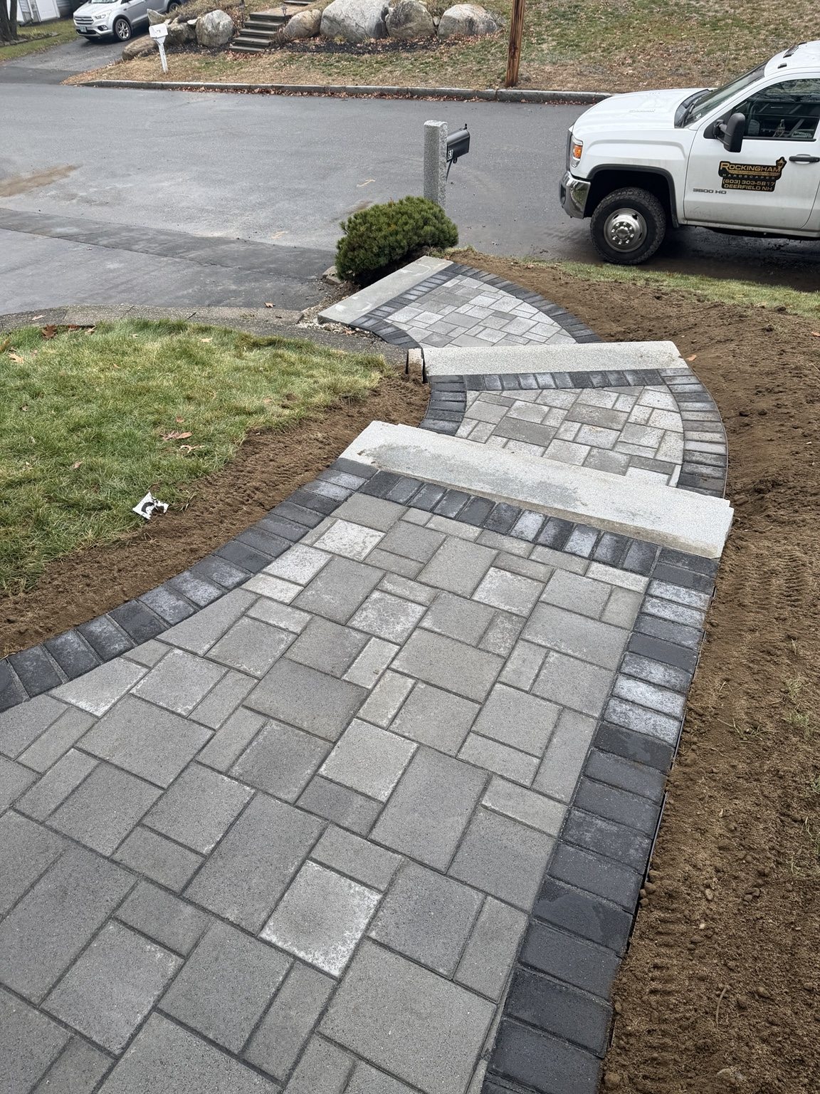 Paver walkway with granite steps
